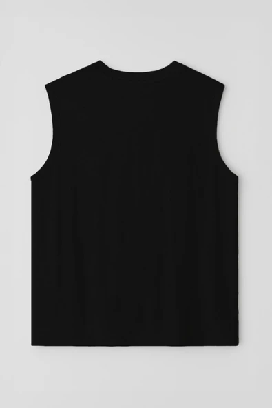 Kadın Bisiklet Yaka Baskılı Siyah Kolsuz T-shirt - Resim 3