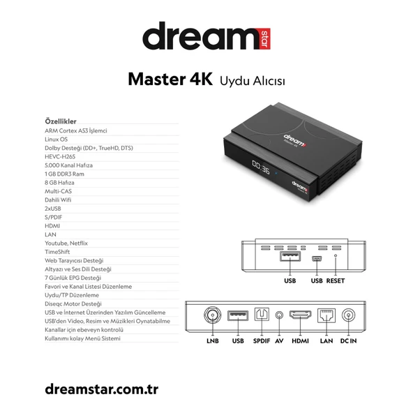 Dreamstar Master 4K Ultra HD IP Uydu Alıcısı - 6