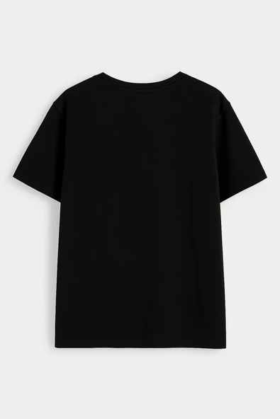 Kadın Bisiklet Yaka Baskılı Siyah T-shirt - 6