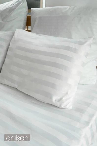 Çizgili Çift Kişilik Lastikli Çarşaf Düğmeli Nevresim Takım %100 Pamuk 2 Adet Yastık Kılıfı,83tel - 4