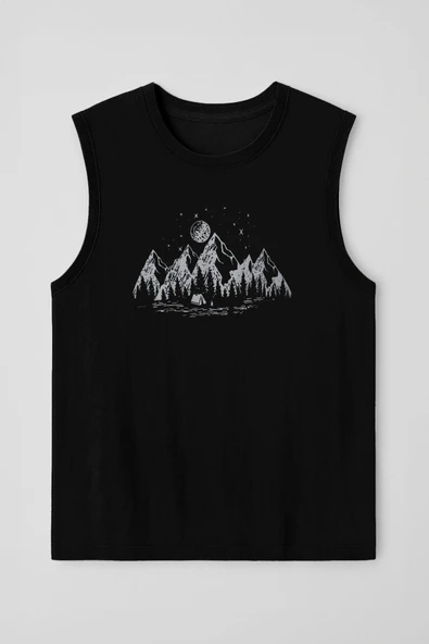 Kadın Bisiklet Yaka Baskılı Siyah Kolsuz T-shirt - Resim 2