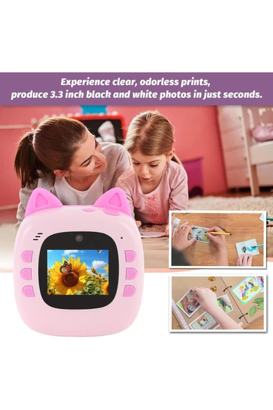EXENAR Print Camera Çocuk Fotoğraf Makinesi Dijital HD Video Kamera Anlık Termal Resim Kağıt Baskılı Yazıcı - 3