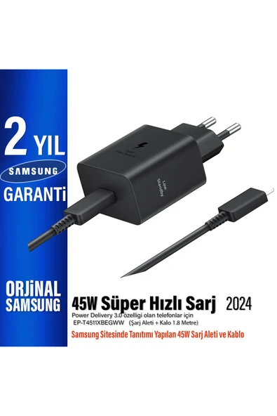 Samsung 45W Type C Süper Hızlı Şarj Aleti ve Kablosu EP-T4511XBEGWW (Samsung Türkiye Garantili) T4511X ürün görseli