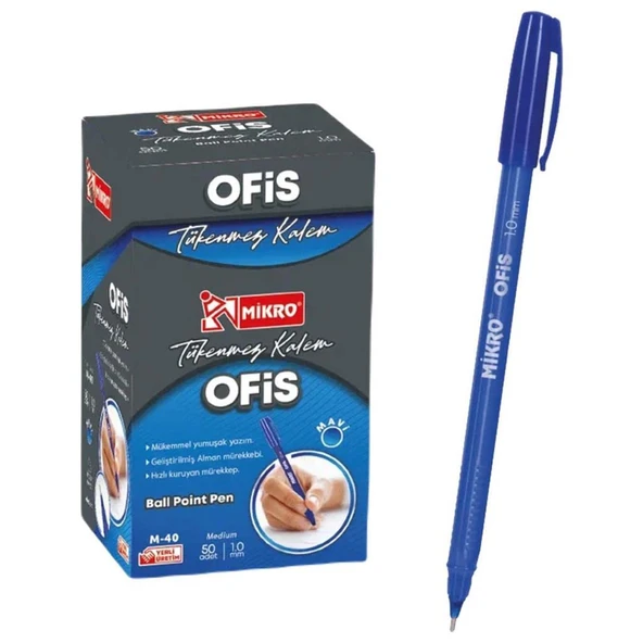 Mikro M-40 Ofis Tipi Tükenmez Kalem Mavi 1.0 Mm - 50 Adet ürün görseli