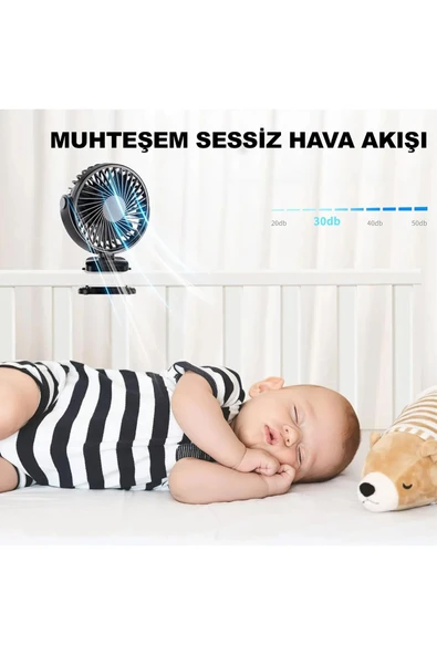EXENAR Masaüstü Şarjlı Mandallı 360° Dönen Mini Fan Vantilatör Şarjlı Klipsli Soğutucu 3 Kademe 8000 RPM - 4