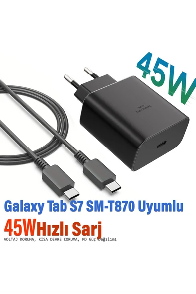 EXENAR Samsung Galaxy Tab S7 SM-T870 Tablet Uyumlu Şarj Aleti ve Kablosu 45W ürün görseli