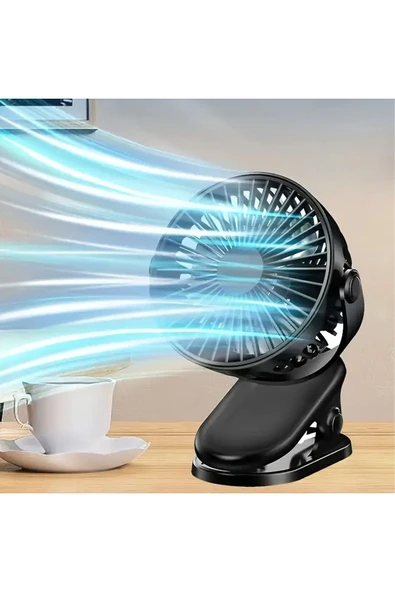 EXENAR Masaüstü Şarjlı Mandallı 360° Dönen Mini Fan Vantilatör Şarjlı Klipsli Soğutucu 3 Kademe 8000 RPM - 7