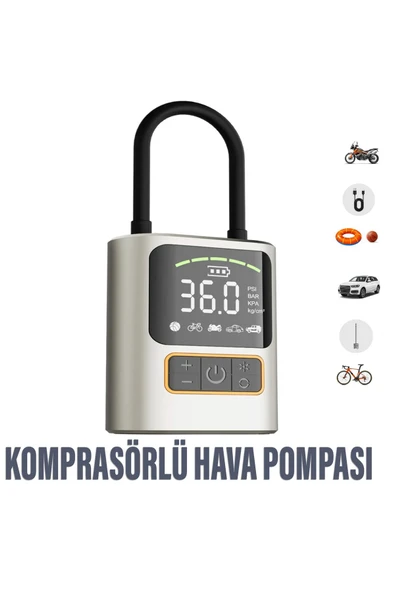 EXENAR 3600 Mah Oto Araç Hava Kompresörü Şarjlı Araç Lastik Pompası / Motosiklet / Scooter / Bisiklet
