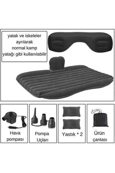 Araç İçi Şişme Yatak Yastıklı Yatak Seti 12/24v Hava Pompa Hediyeli Araç Içi Kamp Ev Kullanımı - 5
