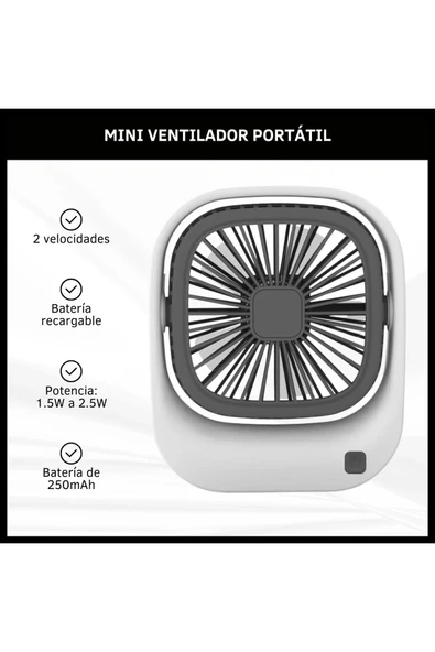 EXENAR Masaüstü Taşaınabilir Mini Fan Şarj Edilebilir Fan Soğutucu 3 Kademe 250 mAh Turbo Fan - 4