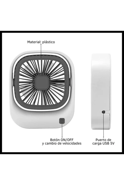 EXENAR Masaüstü Taşaınabilir Mini Fan Şarj Edilebilir Fan Soğutucu 3 Kademe 250 mAh Turbo Fan - 5