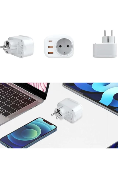 EXENAR USB Type-C Priz Dönüştürücü Şarj Adaptörü Priz - 2 USB - 1 Type-C Girişli Çoklu Fiş - Resim 8