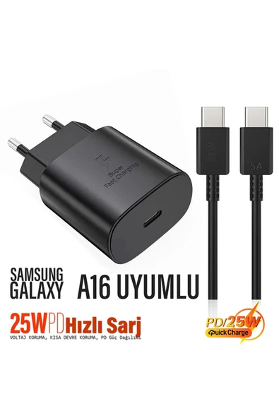 EXENAR Samsung Galaxy A16 Uyumlu Şarj Aleti ve Kablosu 25W Hızlı Şarj Type-C ürün görseli
