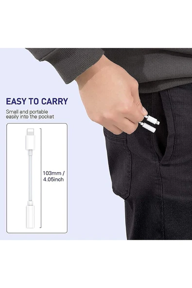 EXENAR iPhone 14 Pro / Pro Max / Plus Uyumlu Lightning 3.5mm Kulaklık Dönüştürücü Çevirici Jack Aparat - Resim 4