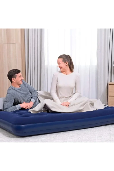 EXENAR Çift Kişilik Şişme Yatak - 2 Yastık Ve El Pompası Hediyeli 203cmx152cmx22cm Kamp & Ev Kullanımı - 4