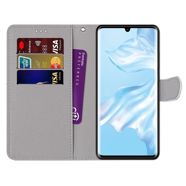 Huawei P30 Pro PU Deri Kılıf - Gradient Renkli Çiçek - Kart Yuvalı ve Cüzdanlı - 3