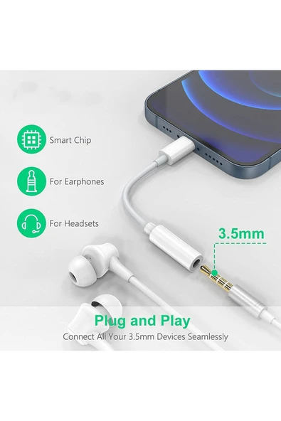 EXENAR iPhone 14 Pro / Pro Max / Plus Uyumlu Lightning 3.5mm Kulaklık Dönüştürücü Çevirici Jack Aparat - Resim 2