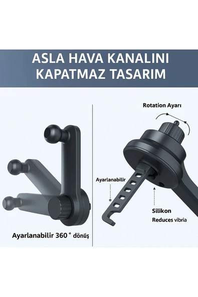 EXENAR Araç Torpido Havalandırma Klipsli Telefon Tutucusu 360° Dönebilir Akrobat Darbeye Dayanıklı Tutacak - 6