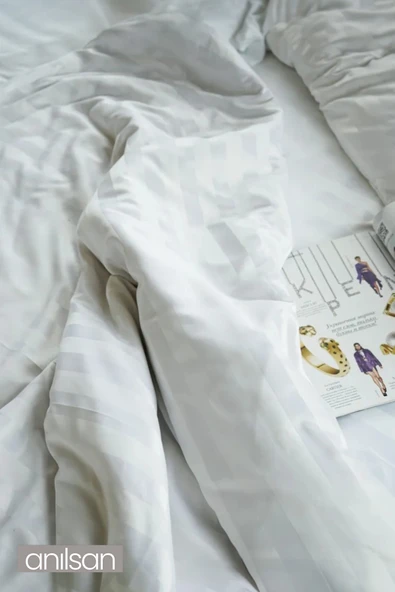 Çizgili Tek Kişilik Lastikli Çarşaf Düğmeli Nevresim Takımı %100 Pamuk 1 Adet Yastık Kılıfı,83tel - 5