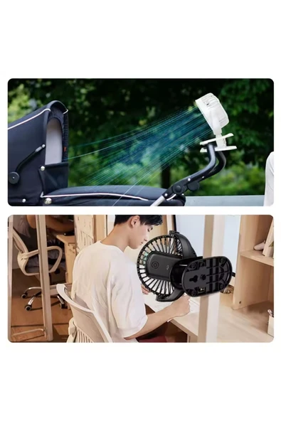 EXENAR Masaüstü Şarjlı Mandallı 360° Dönen Mini Fan Vantilatör Şarjlı Klipsli Soğutucu 3 Kademe 8000 RPM - 3