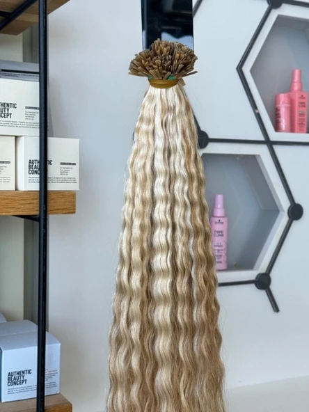 Mikro Kaynak Professional 100% İnsan Saçı (0.8 Gr) Perma Kumlama Platin Röfle 50 Adet 70 Cm HP369 - 3