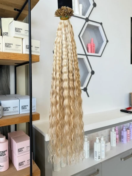 Mikro Kaynak Professional 100% İnsan Saçı (0.8 Gr) Perma Kumlama Platin Röfle 50 Adet 70 Cm HP369