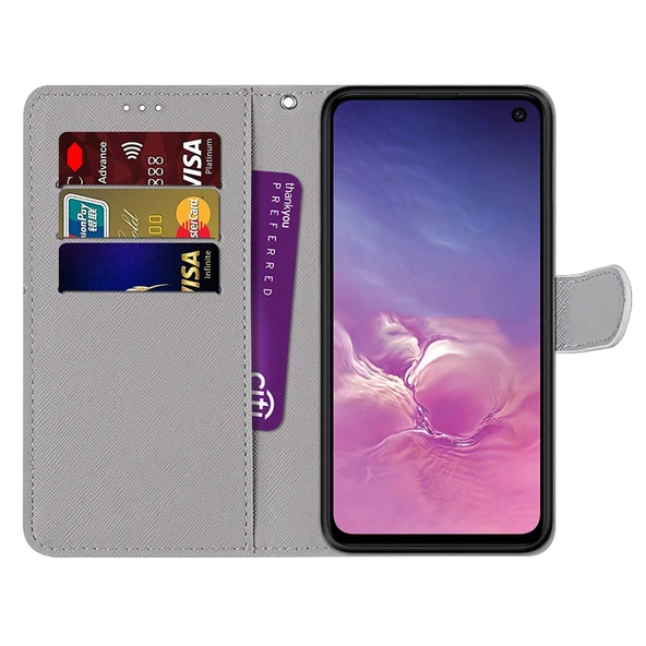 Samsung Galaxy S10e PU Deri Kılıf - Çizgili Dikey Tasarım - Ayakkabı Kedisi - 3