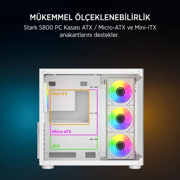James Donkey Stark S800 4xARGB Temperli Cam ATX Beyaz Gaming (Oyuncu) Kasa - 3