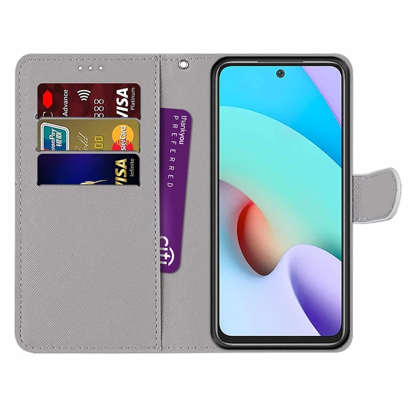 Xiaomi Redmi 10 PU Deri Kılıf - Çizgili Desen - Ayakkabı Kedisi - 4