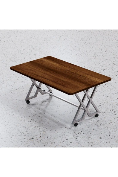makbulce Reyyan Orta Sehpa Gümüş Metal Ayak Tekerlekli Barok Ceviz 70 X110