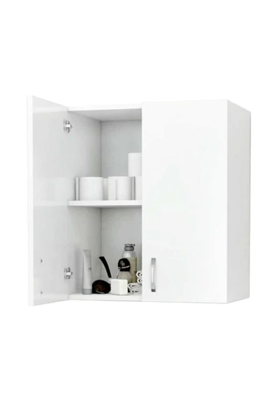 MONTANA Banyo Dolabı, Makina Üstü Dolap, Havlu Dolabı, Çamaşır Dolabı, Kapaklı Dolap Beyaz - 4