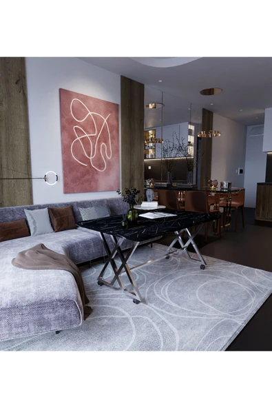 makbulce Reyyan Orta Sehpa Gümüş Metal Ayak Tekerlekli 60 X100 - 2
