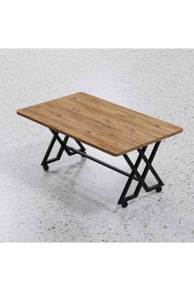 makbulce Reyyan Orta Sehpa Siyah Metal Ayak Tekerlekli 60 X100