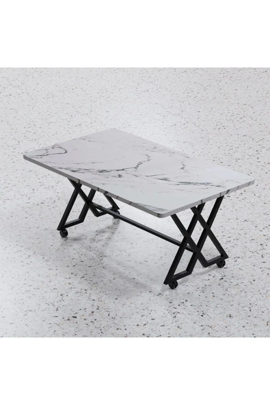 makbulce Reyyan Orta Sehpa Siyah Metal Ayak Tekerlekli 60 X100
