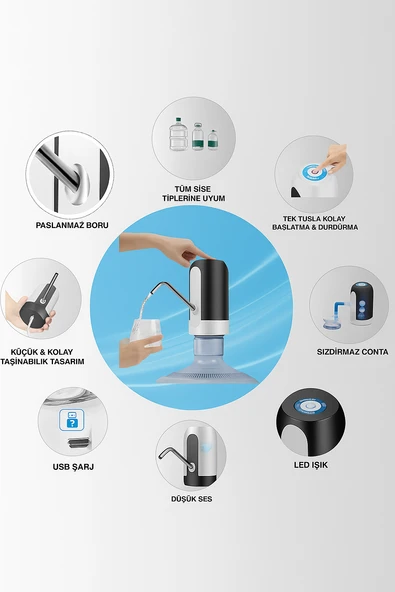 Şarjlı Damacana Pompası  USB Şarjlı, Otomatik Su Pompası - 2