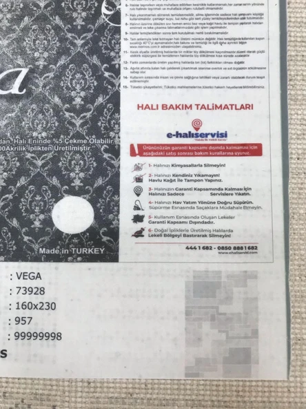 Merinos Halı Vega 73928 957 Serisi Akrilik Salon Oturma Yatak Odası Halısı - Resim 8