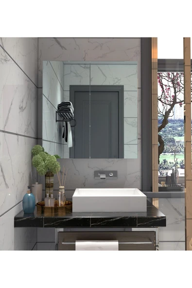 Dzdizayn Mdf Lavobo Üstü Aynalı Banyo Dolabı Çok Amaçlı 60x60 Mdf