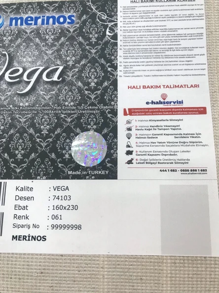 Merinos Halı Vega 74103 061 Serisi Akrilik Salon Oturma Yatak Odası Halısı - Resim 8