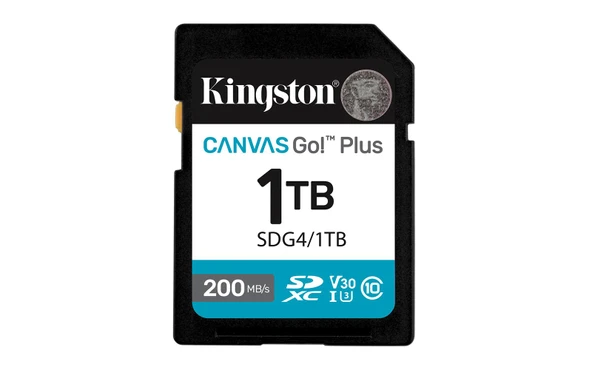 Kingston SDG4-1TB 1TB SDXC Canvas Go Plus Gen4 200MB-s C10 UHS-I U3 V30 Hafıza Kartı ürün görseli 1