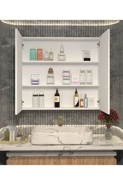 makbulce Berlin Çif Kapaklı Aynalı Banyo Dolabı MDF - 3