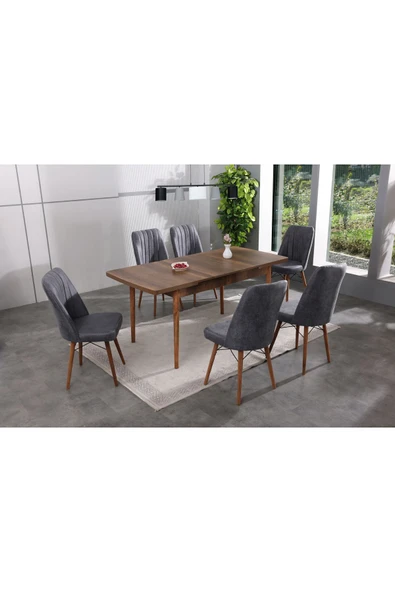 makbulce 6 Kişilik Açılır Masa Sandalye Takımı Mutfak Masası Takımı, Salon ve Yemek MasasıTakımı