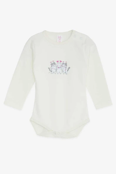 Breeze Kız Bebek Çıtçıtlı Body Kedili  Ekru