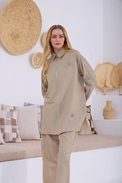 TAŞLI FERMUARLI KETEN TAKIM - 2