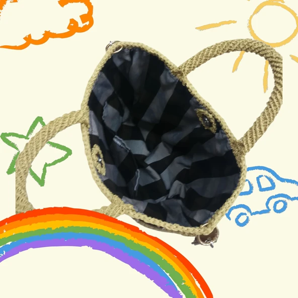 KADIN EL EMEĞİ SAMAN RENGİ HASIR ÇANTA - Resim 2