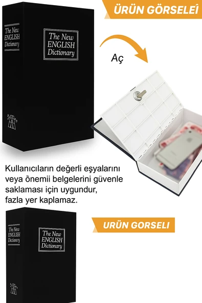 Kitap Görünümlü Anahtarlı Gizli Kasa  Para, Takı ve Değerli Eşyalar için Güvenli Saklama Kutusu - 3