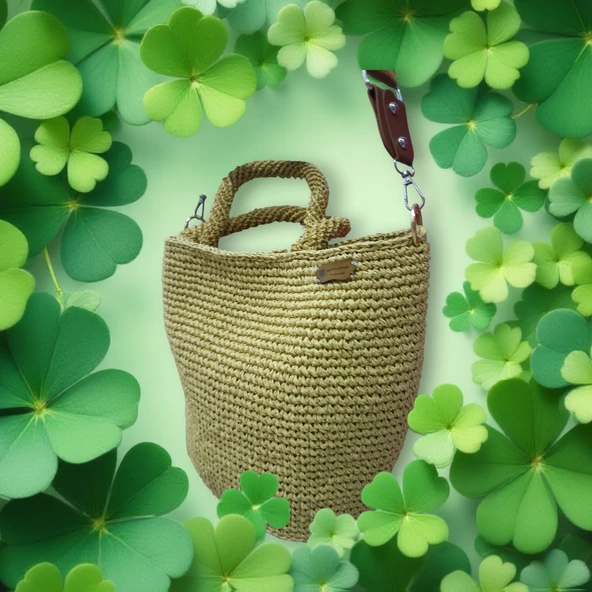 KADIN EL EMEĞİ SAMAN RENGİ HASIR ÇANTA - Resim 4