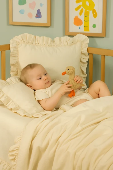 Keten Görünümlü Fırfırlı Bebek Nevresim Takımı - ZTBNT EKRU - 2