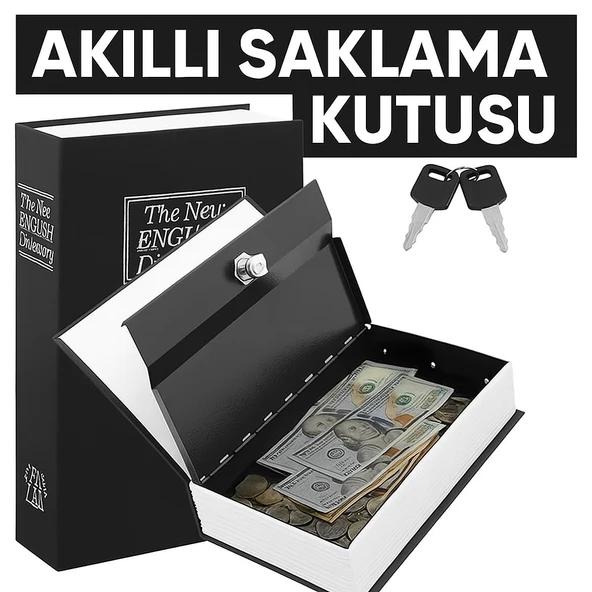 Kitap Görünümlü Anahtarlı Gizli Kasa  Para, Takı ve Değerli Eşyalar için Güvenli Saklama Kutusu