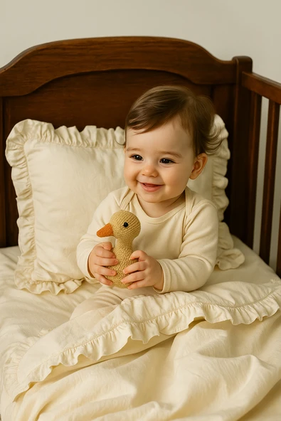 Keten Görünümlü Fırfırlı Bebek Nevresim Takımı - ZTBNT EKRU - 6