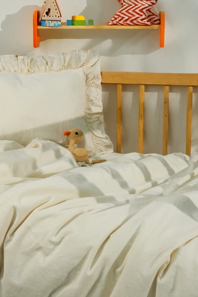 Keten Görünümlü Fırfırlı Bebek Nevresim Takımı - ZTBNT EKRU - 7